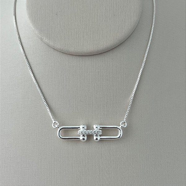 Colar inspiração Tiffany pingente engatados em banho de prata silver