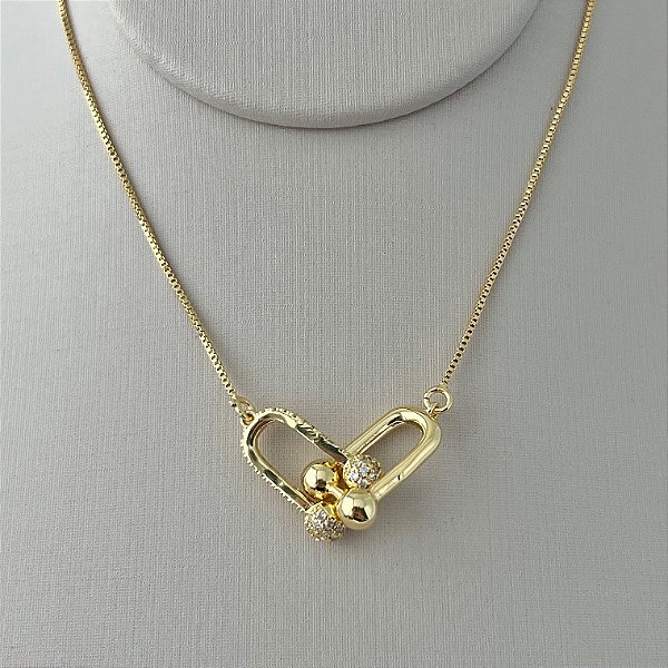 Colar inspiração Tiffany pingente entrelaçados em banho de ouro 18k