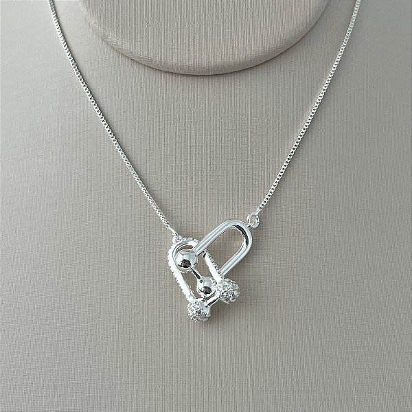 Colar inspiração Tiffany pingente entrelaçados em banho de prata silver