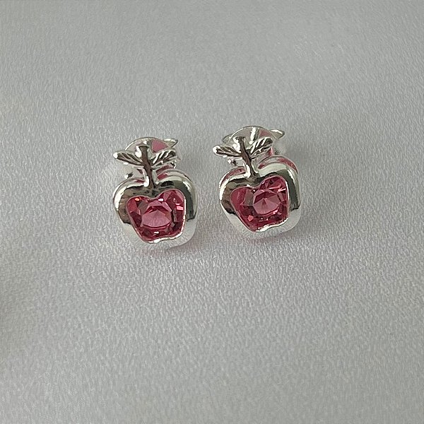 Brinco infantil maçã colorida em banho de prata silver