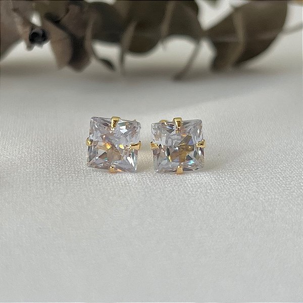 Brinco ponto de luz quadrado GG em banho de ouro 18k