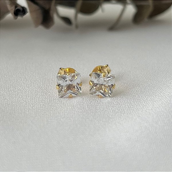 Brinco ponto de luz quadrado P em banho de ouro 18k