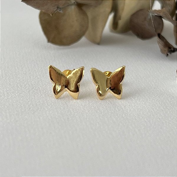 Brinco de borboleta lisa em banho de ouro 18k