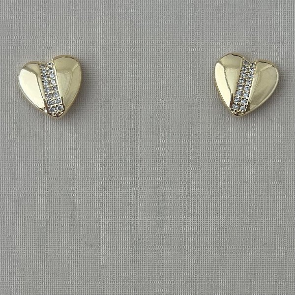 Brinco de coração uma fileira cravejada em banho de ouro 18k