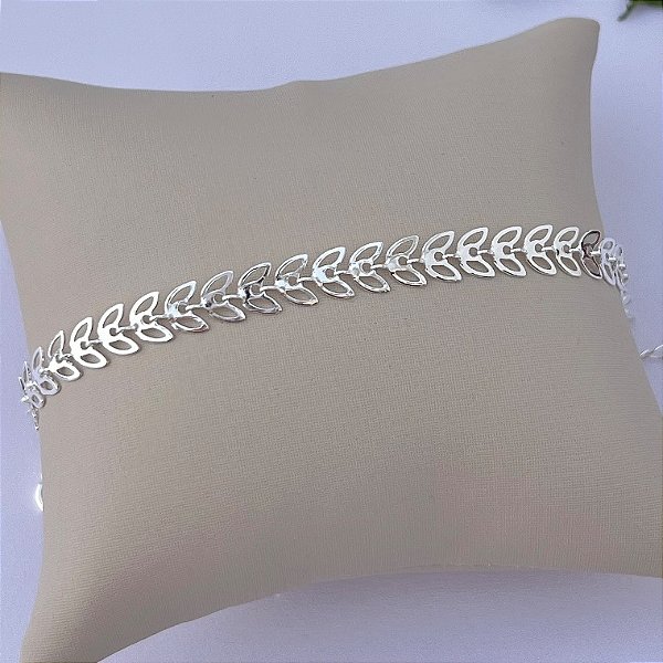 Pulseira folhas vazadas em banho de prata silver