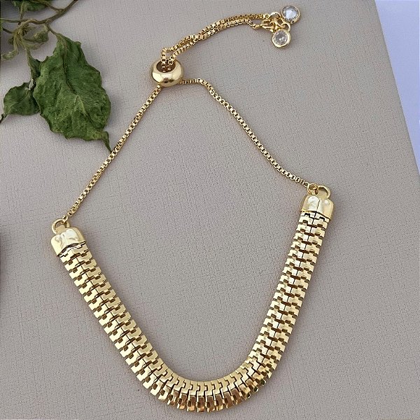 Pulseira tipo salamandra com fecho gravata em banho de ouro 18k