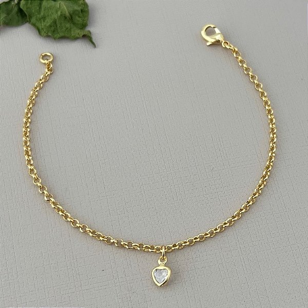 Pulseira infantil de coração em banho de ouro 18k