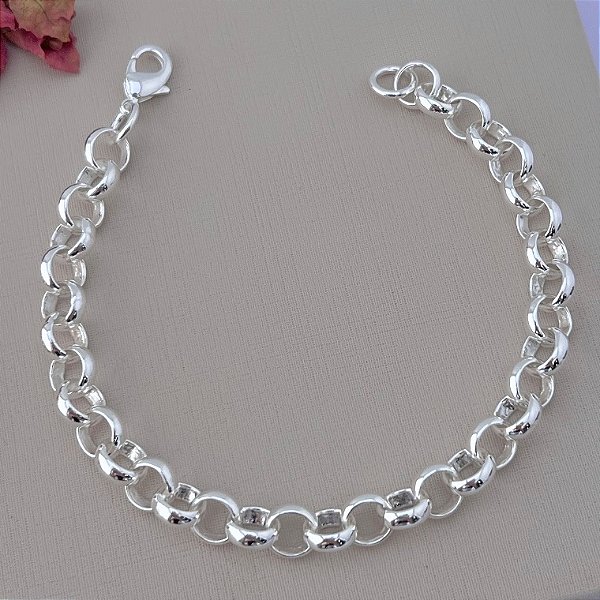 Pulseira de elos redondos G em banho de prata silver