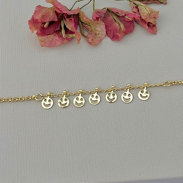 Pulseira infantil de smiles em banho de ouro 18k