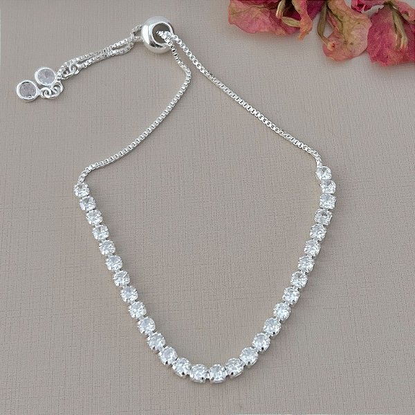 Pulseira riviera com fecho gravata em banho de prata silver