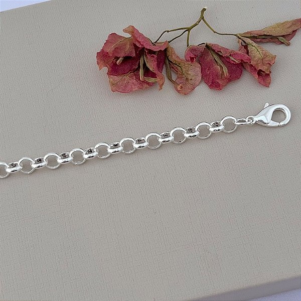 Pulseira de elos redondos M em banho de prata silver