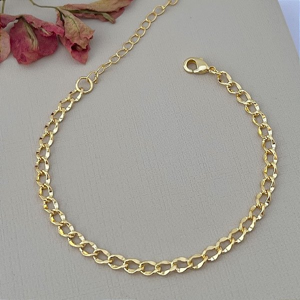 Pulseira de elos ondulados em banho de ouro 18k