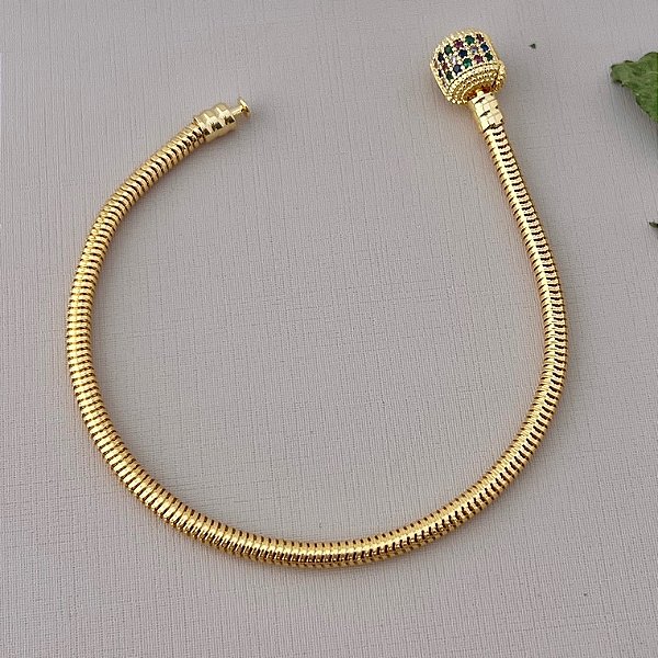 Pulseira inspiração vivara fecho cravejado em banho de banho de ouro 18k