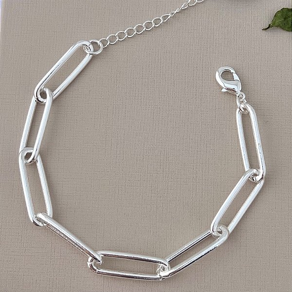 Pulseira de elos retangulares G em banho de banho de prata silver