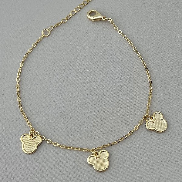 Pulseira com pingentes de mickey em banho de ouro 18k