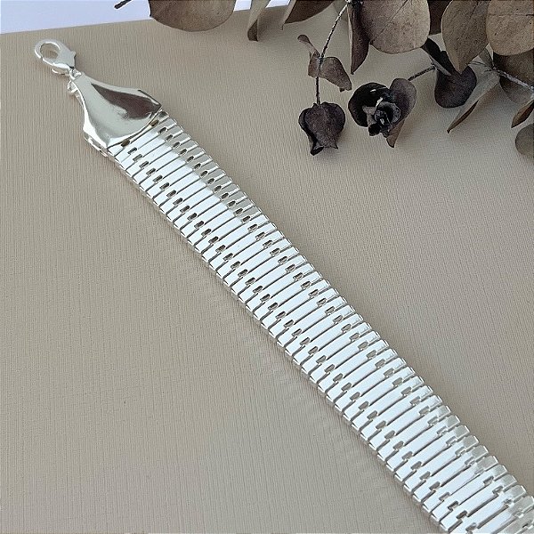 Pulseira chapa lisa grossa em banho de prata silver
