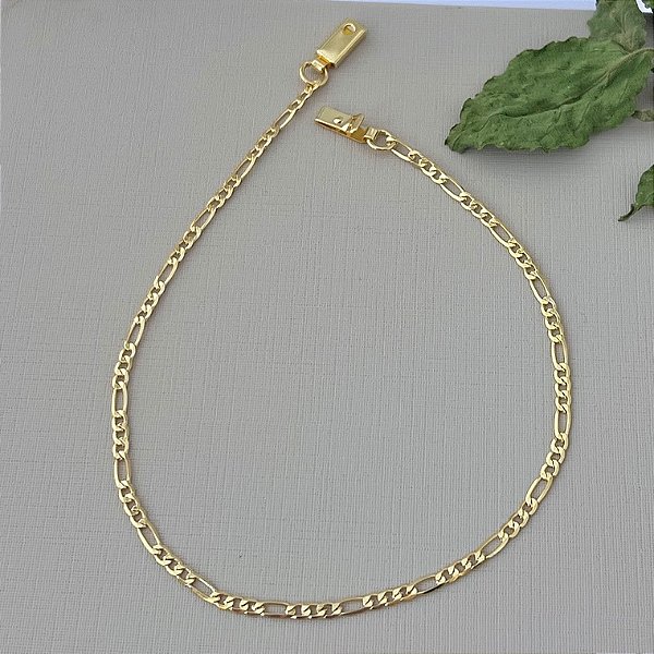 Pulseira masculina elos intercalados em banho de ouro 18k