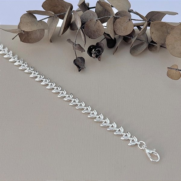 Pulseira de folhas em banho de prata silver