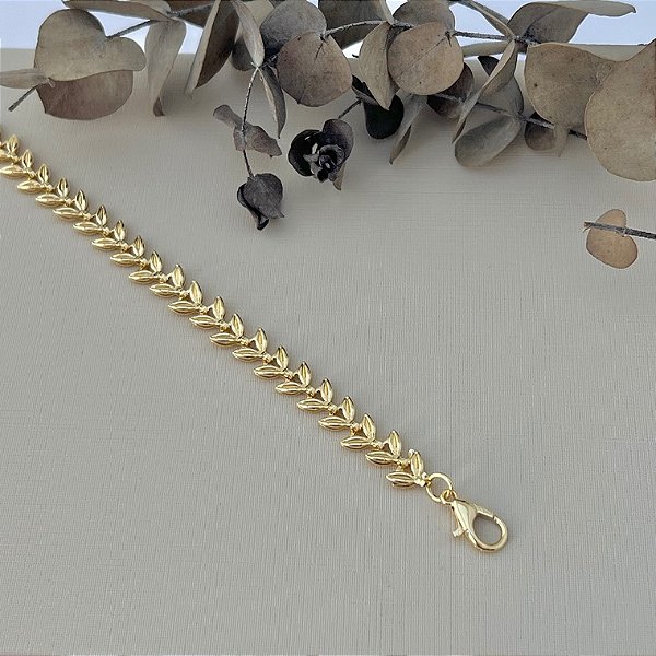 Pulseira de folhas em banho de ouro 18k