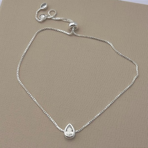 Pulseira gota com fecho gravata em banho de prata silver