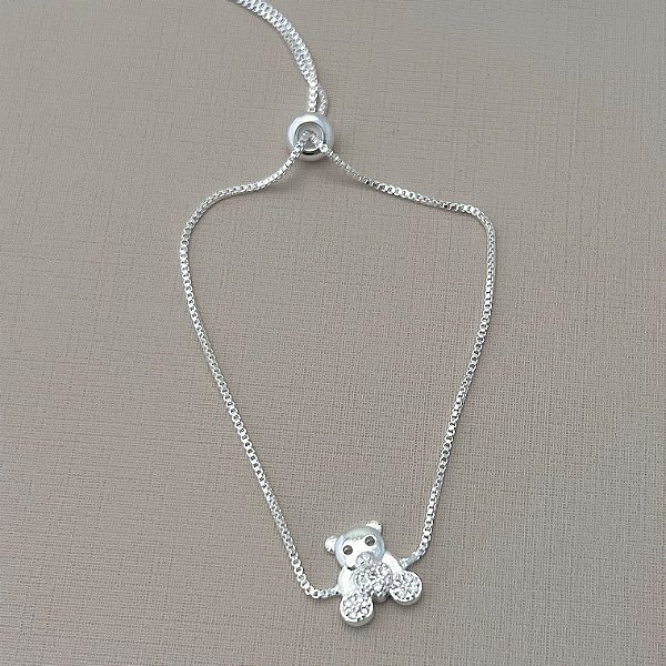 Pulseira de urso com fecho gravata em banho de prata silver
