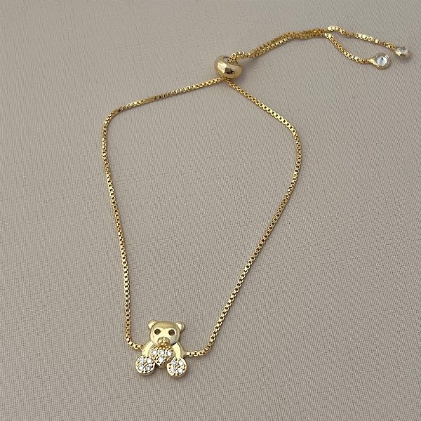 Pulseira de urso com fecho gravata em banho de ouro 18k