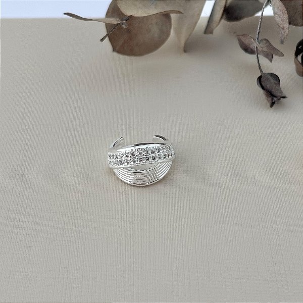 Piercing fake robusto duas fileiras, lisa e cravejada em banho de prata silver