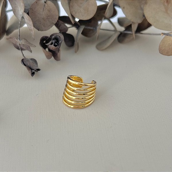 Piercing fake 6 fileiras lisas em banho de ouro 18k