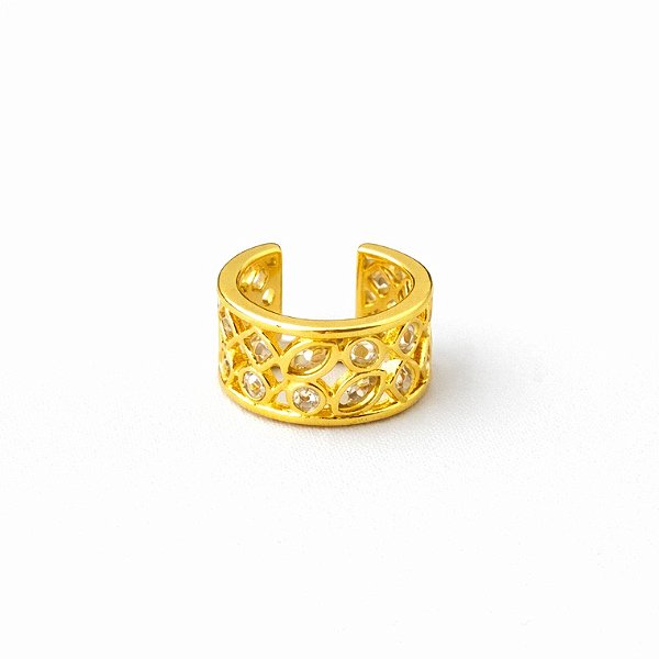 Piercing fake formas geométricas cravejado em banho de ouro 18k