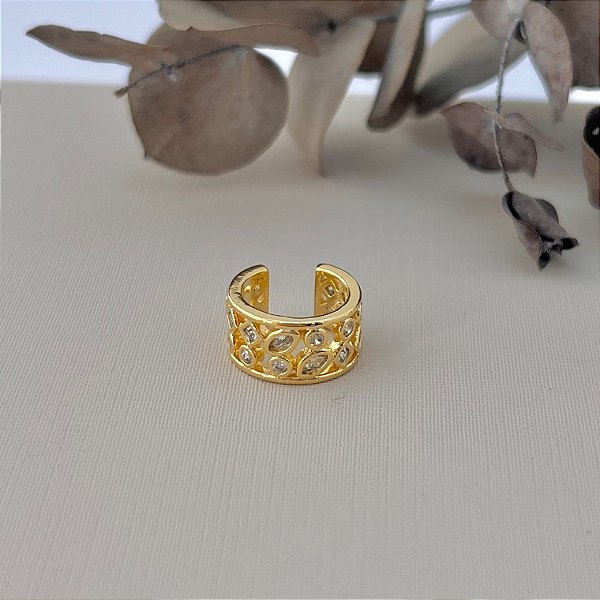 Piercing fake formas geométricas cravejado em banho de ouro 18k