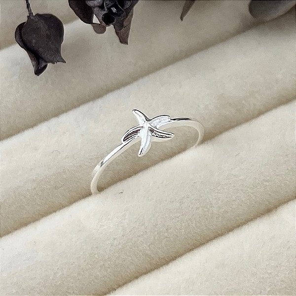 Anel aro 20,5 estrela do mar em banho de prata silver