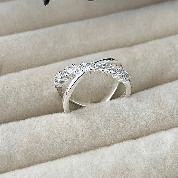 Anel aro 13 X liso e cravejado em banho de prata silver