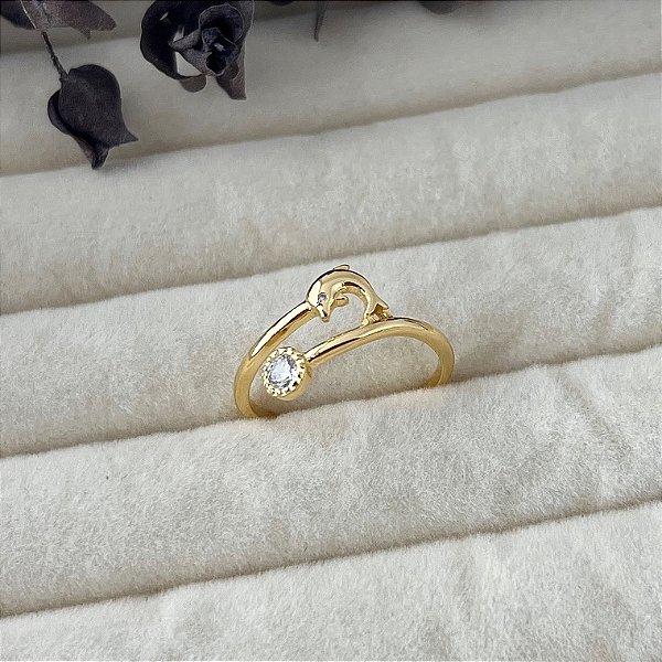 Anel aro 23 golfinho e ponto de luz em banho de ouro 18k