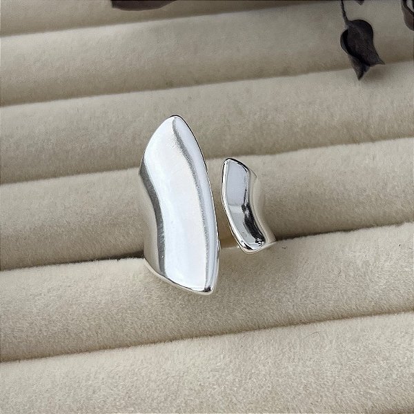 Anel aro 14 orgânico chapa em banho de prata silver