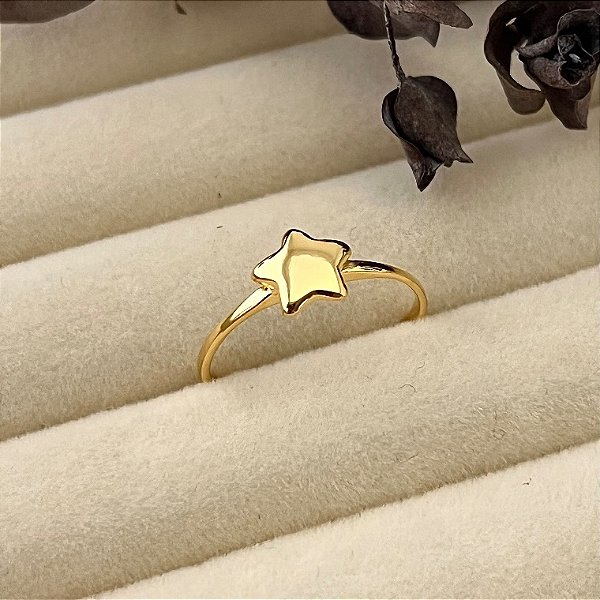 Anel aro 19 estrela lisa em banho de ouro 18k