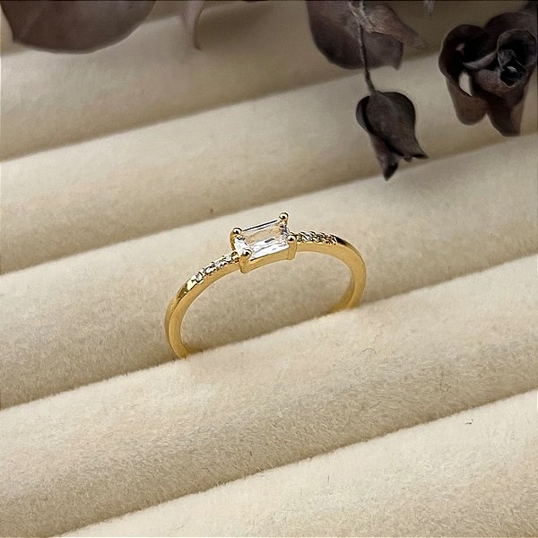 Anel aro 18,5 solitário navete em banho de ouro 18k