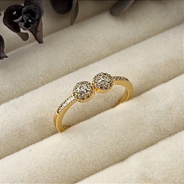 Anel aro 21,5 bolinhas cravejado em banho de ouro 18k