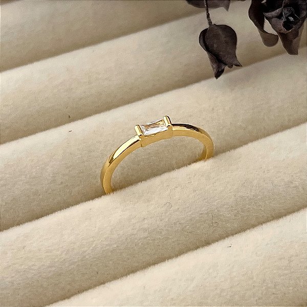 Anel aro 14,5 zircônia navete liso em banho de ouro 18k