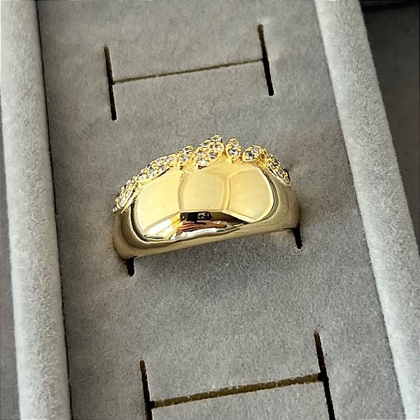 Anel aro 17 tipo coroa abaloado em banho de ouro 18k