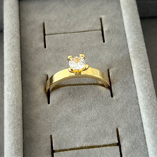 Anel aro 21 solitário tradicional em banho de ouro 18k