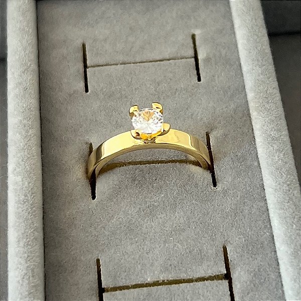 Anel aro 14 solitário tradicional em banho de ouro 18k