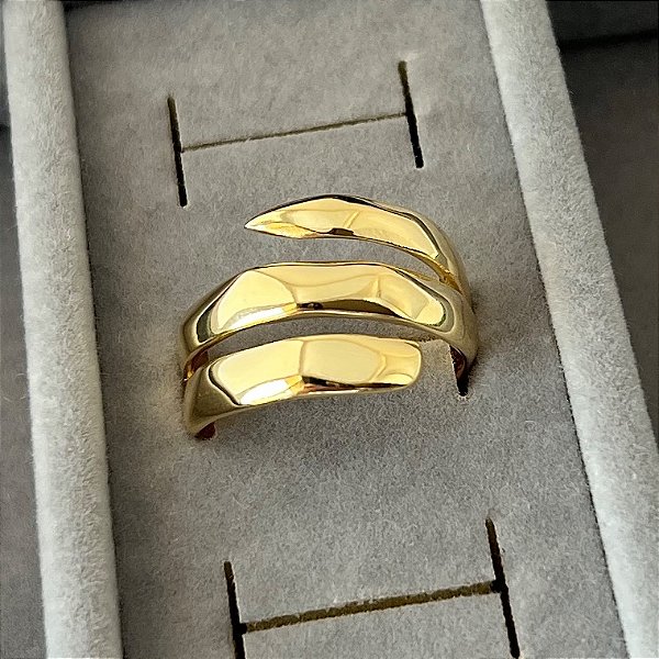 Anel aro 22 3 fileiras em banho de ouro 18k