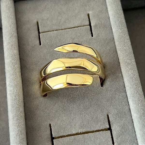 Anel aro 21 3 fileiras em banho de ouro 18k