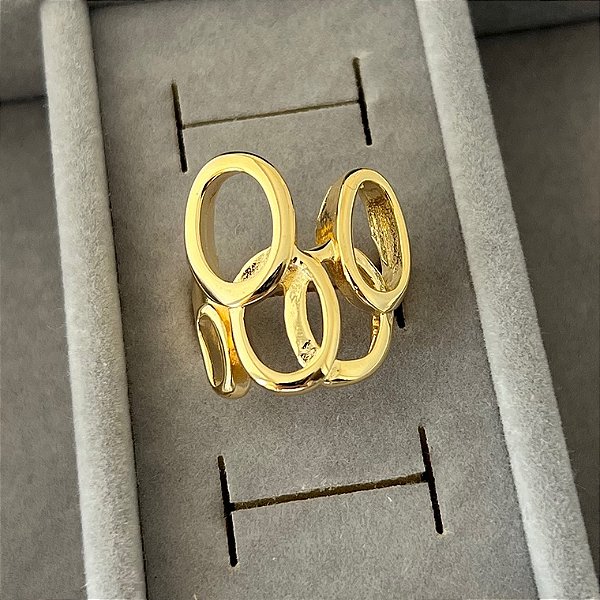 Anel aro 16 bolas vazadas em banho de ouro 18k