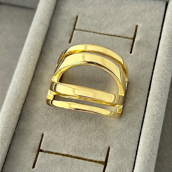 Anel aro 20 quatro fileiras vazado meio em banho de ouro 18k