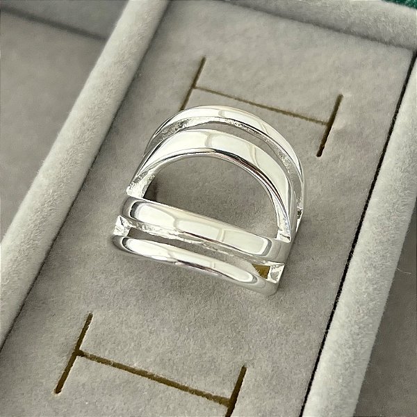 Anel aro 15 quatro fileiras vazado meio em banho de prata silver