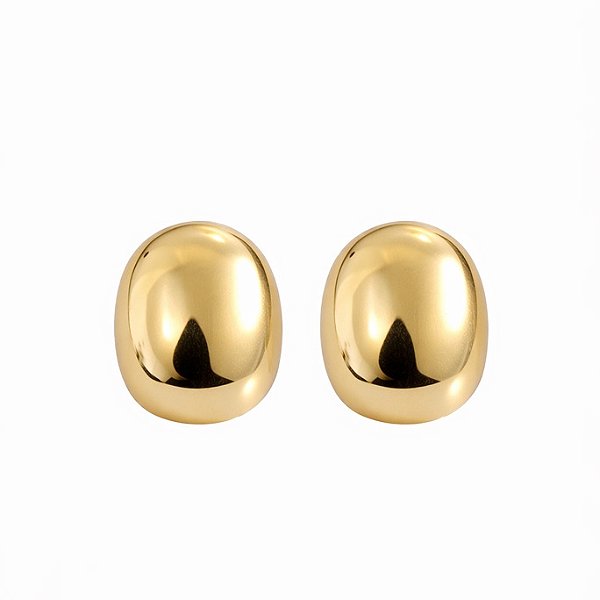 Brinco botão liso médio em banho de ouro 18k
