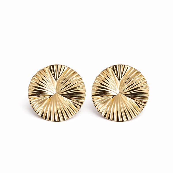 Brinco orgânico redondo texturizado em banho de ouro 18k