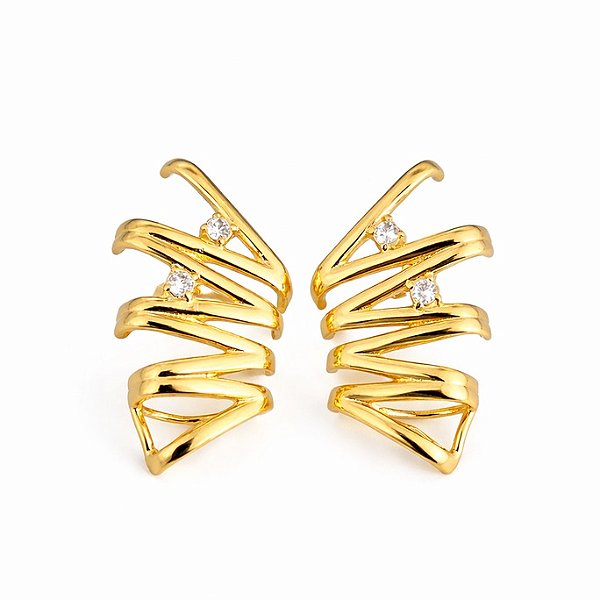 Brinco EAR-HOOK com pontos de luz em banho de ouro 18k