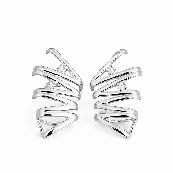 Brinco EAR-HOOK com pontos de luz em banho de prata silver